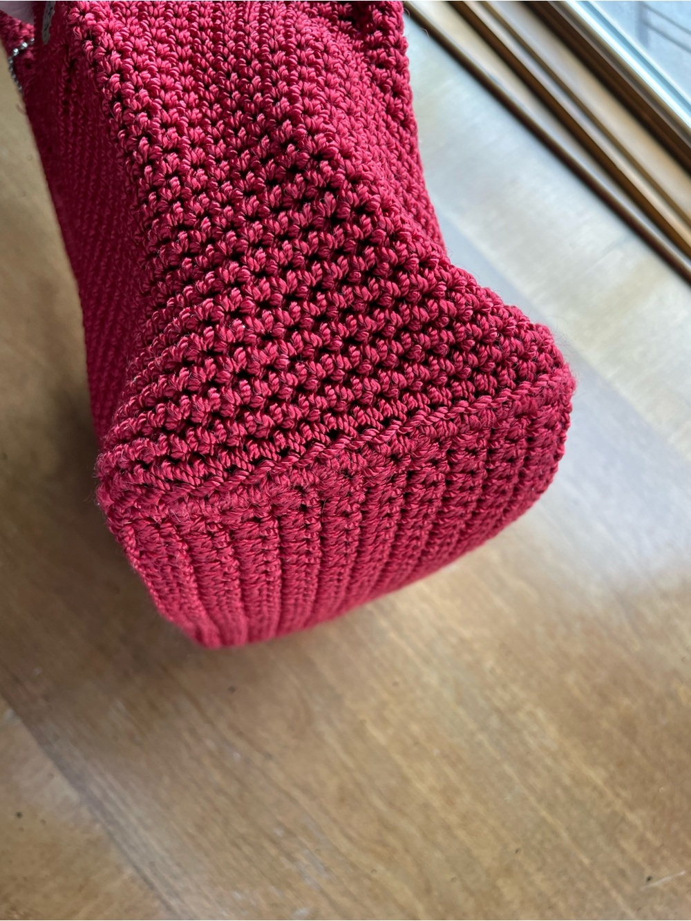 The Sak Red Crochet Top Handle Small Tote Bag - Picture 6 of 12